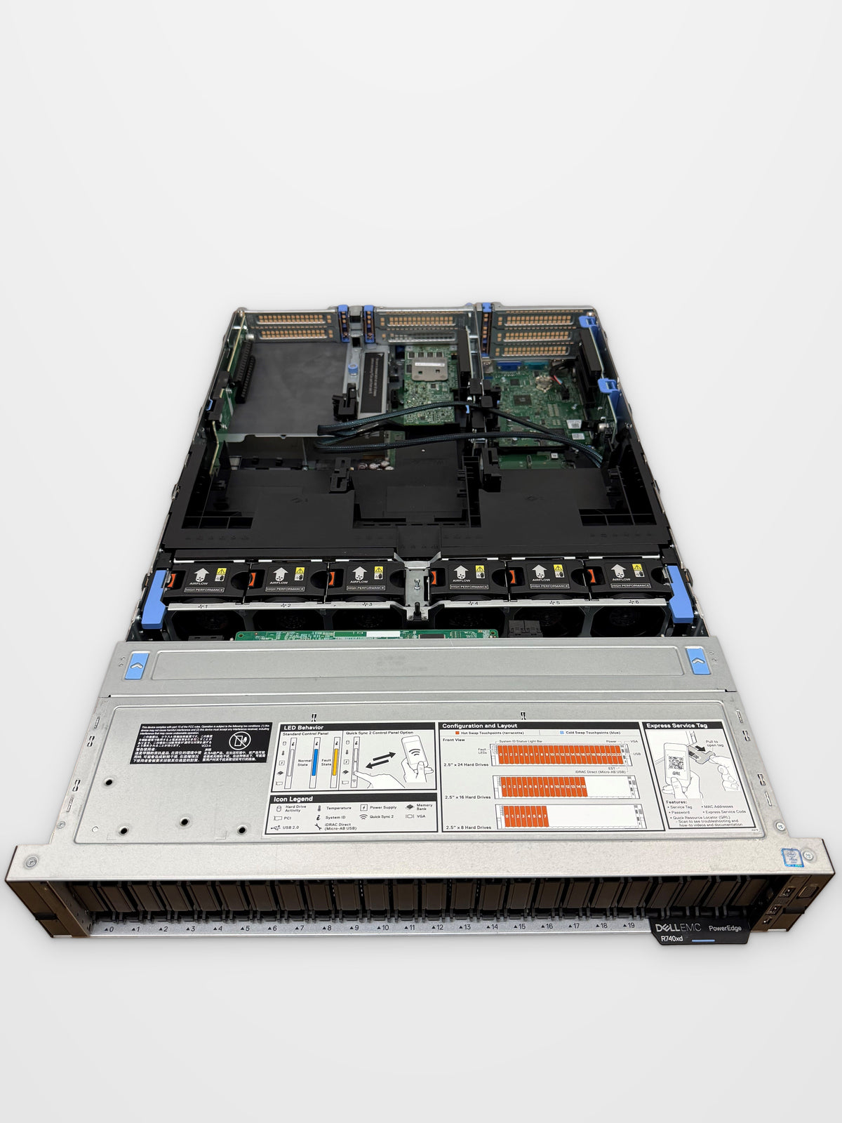 Dell PowerEdge R740xd GPU Ready server with the lid off, before the NVIDIA A40 is installed