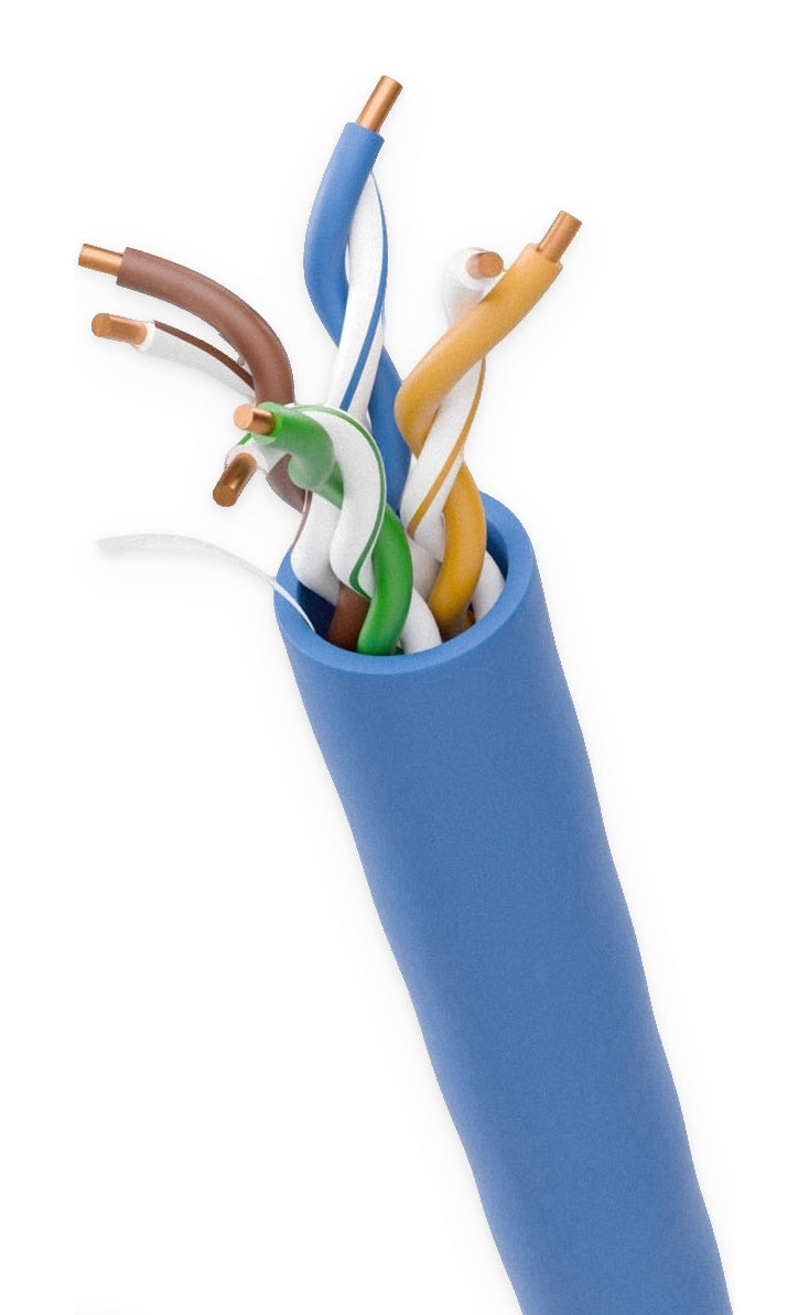 10X8-424TH-NS Cat6 UTP plenum CMP solid bulk cable, 550MHz, stripped end showing twisted pairs