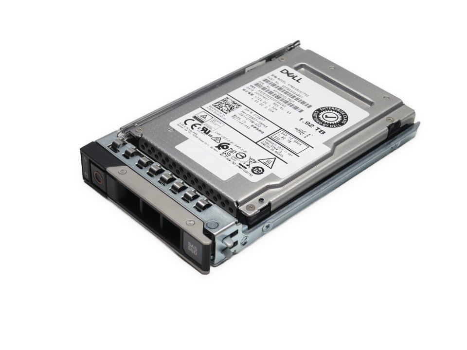 400-BBQP Dell 1.92TB 12G SAS read-intensive 2.5" SSD, Refurbished, angled side view in Dell drive carrier