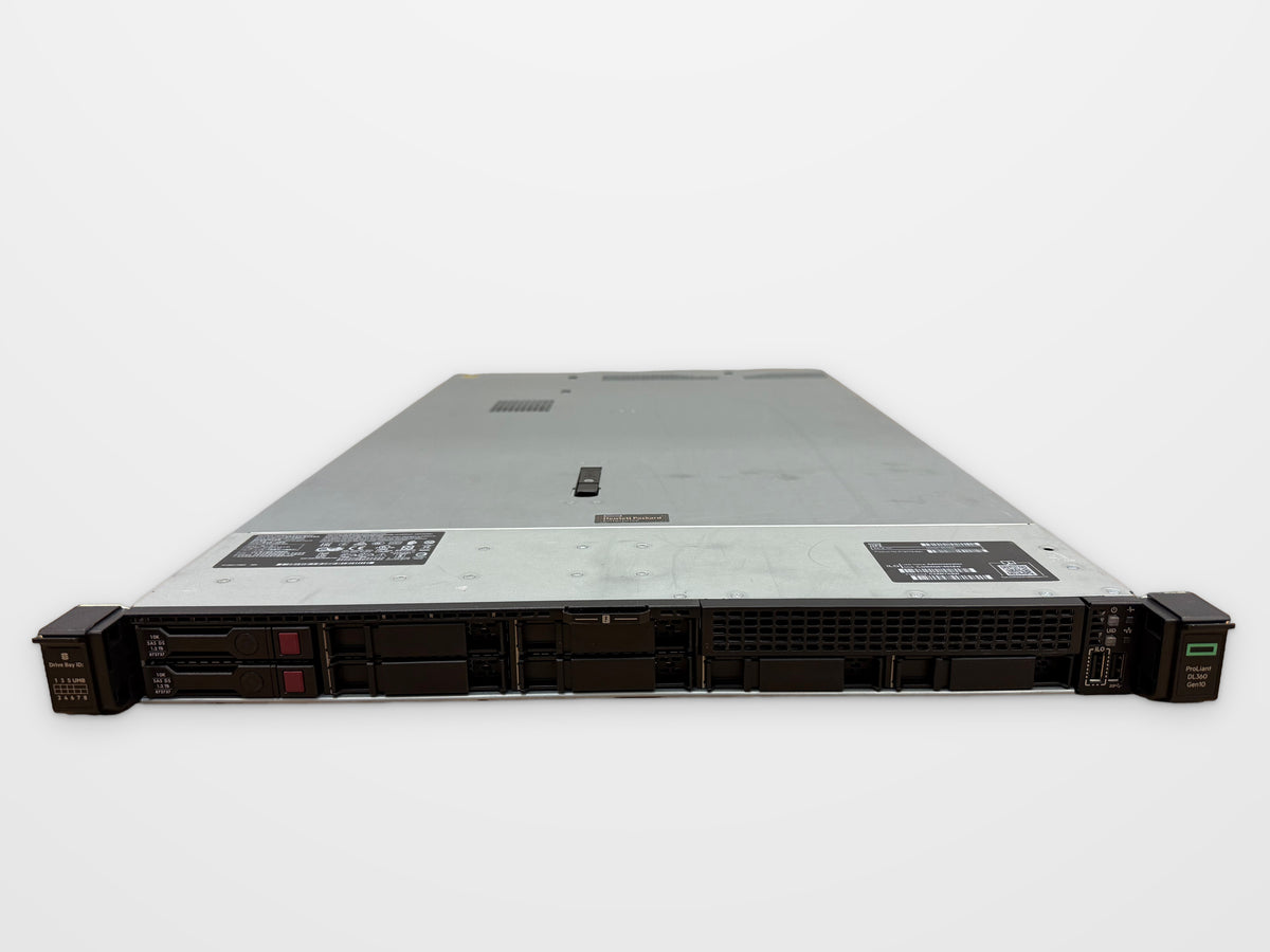 HPE ProLiant DL360 Gen10 8SFF 1U rack server – front view with drive bays, refurbished