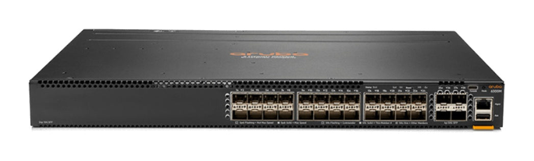 JL658A Aruba 6300M 24-port SFP+ and 4-port SFP56 switch, New, front view with SFP+ and SFP56 ports