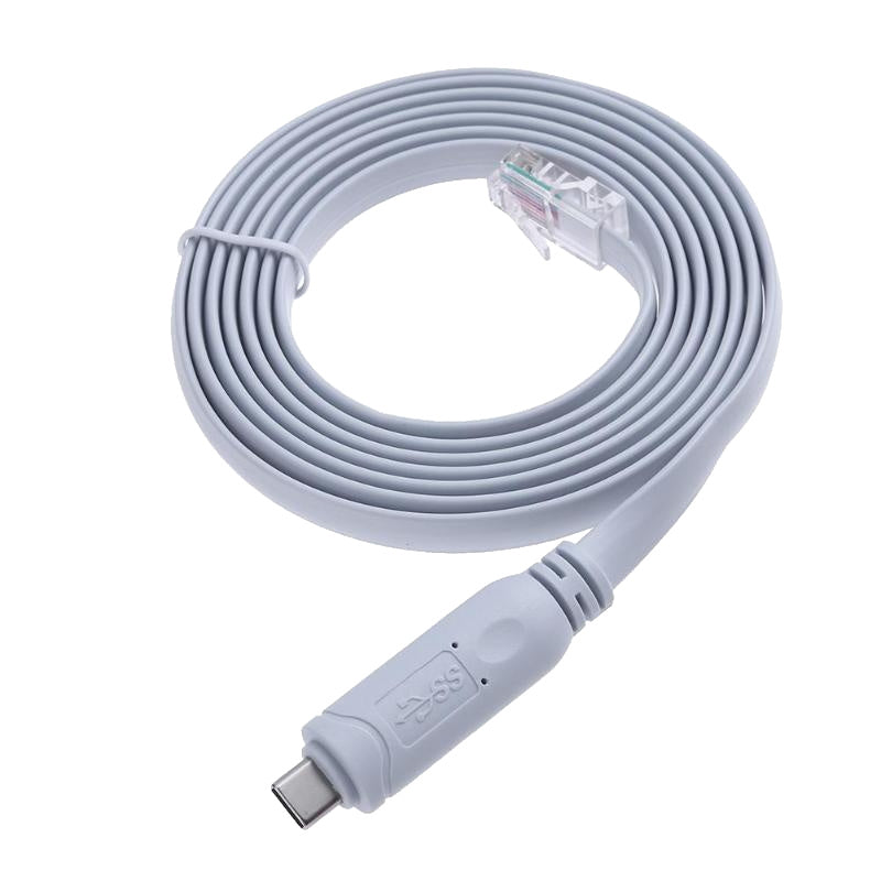 CAB-CONSOLE-USB-C Cisco-compatible USB-C to RJ45 console cable, 6ft, coiled flat cable, representative image