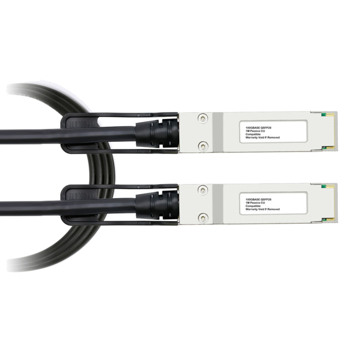 DAC-Q28-100G-1M Dell Compatible, 100G QSFP28 Passive DAC Cable - 1m - front view on white
