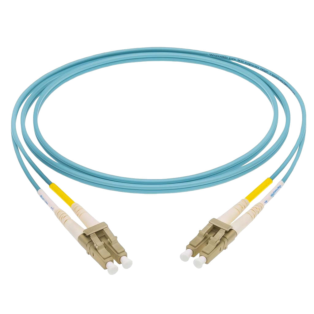 OM4-LCLC-02 OM4 multimode LC to LC duplex fiber patch cable, 2m, coiled patch cord, representative image