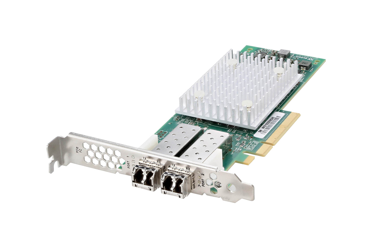 UCSC-PCIE-QD16GF Cisco QLogic QLE2692 dual-port 16G FC HBA, Refurbished, angled view with bracket